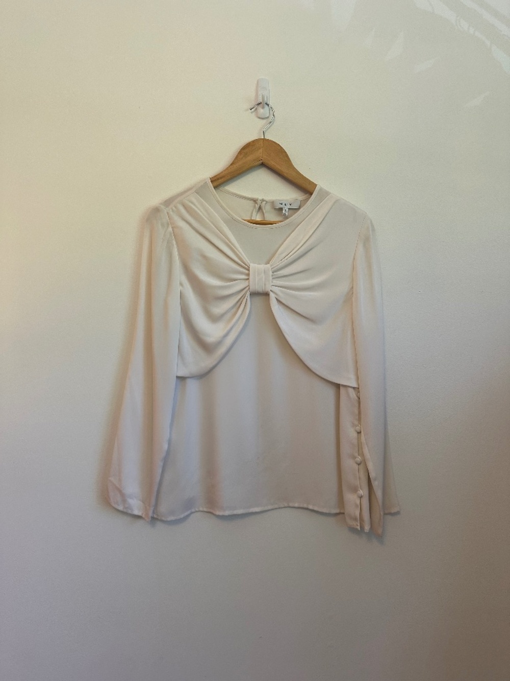 Milly Cream Bow Front Side Button Silk Blouse | Size 8